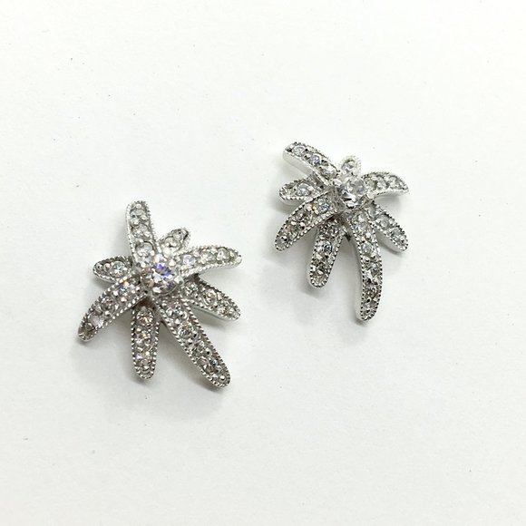 Starburst Earrings Sterling Silver w/ Pave Cz - Picture 5 of 5